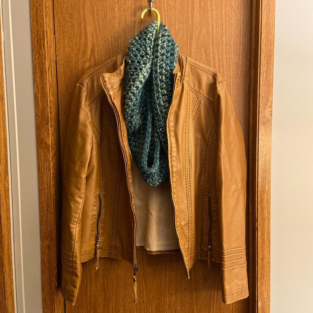 Cognac Faux Leather Jacket Sz XL